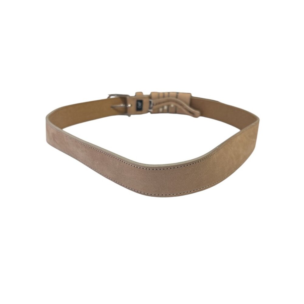 Ōe Tan Leather Belt With Silver Studs & Buckle Accents For Men & Women - Picture 3 of 8